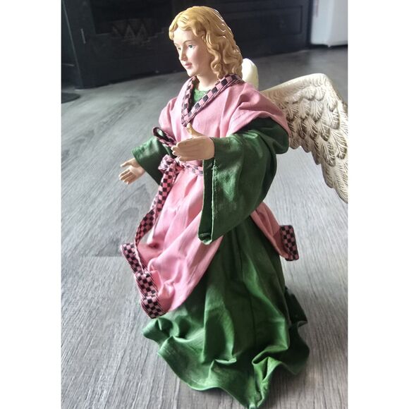 VTG 90s Paper Mache Clothtique Angel Christmas Tree Topper /Decor Green Pink - Picture 5 of 8